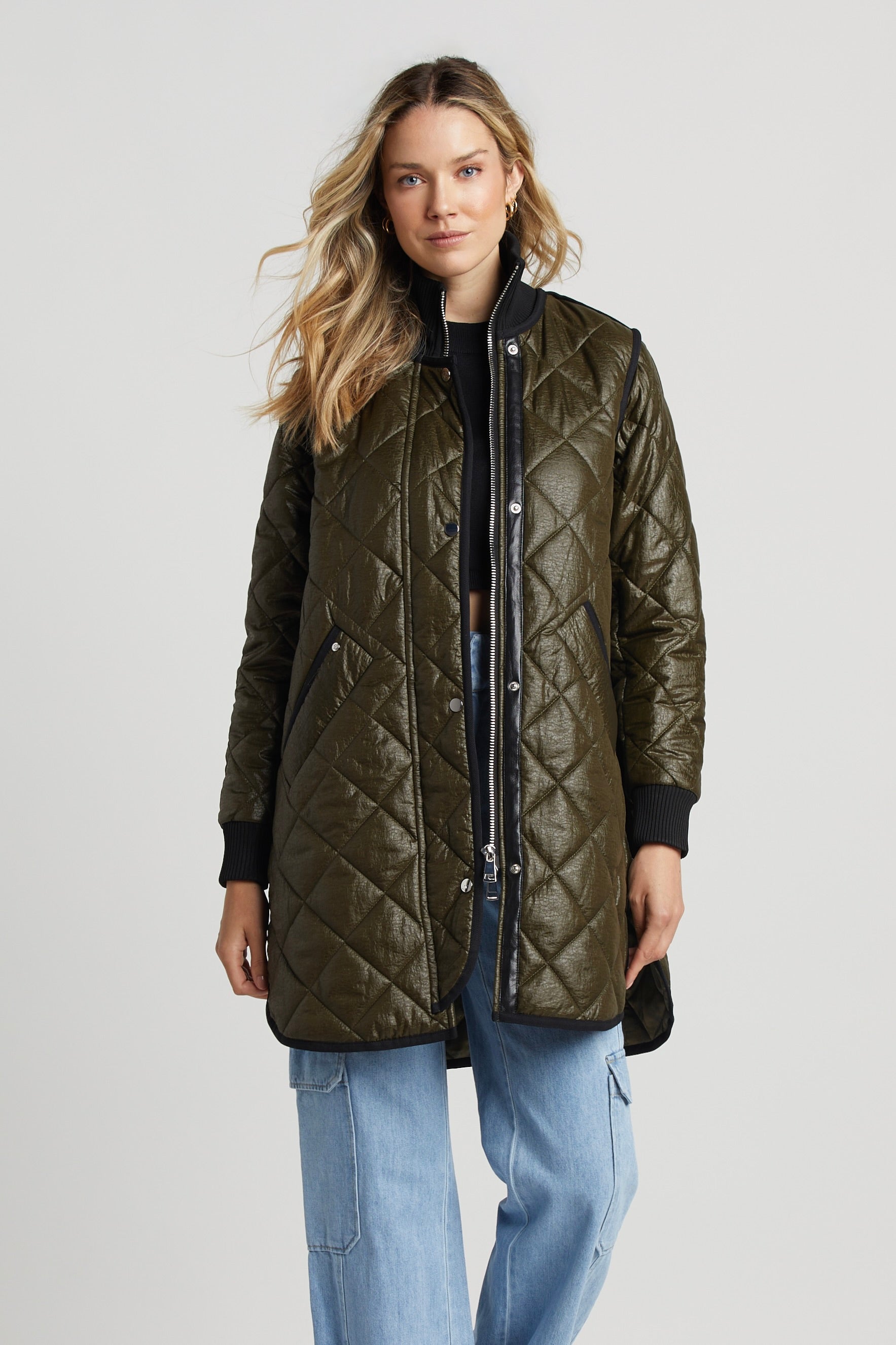 Quilted army green jacket best sale