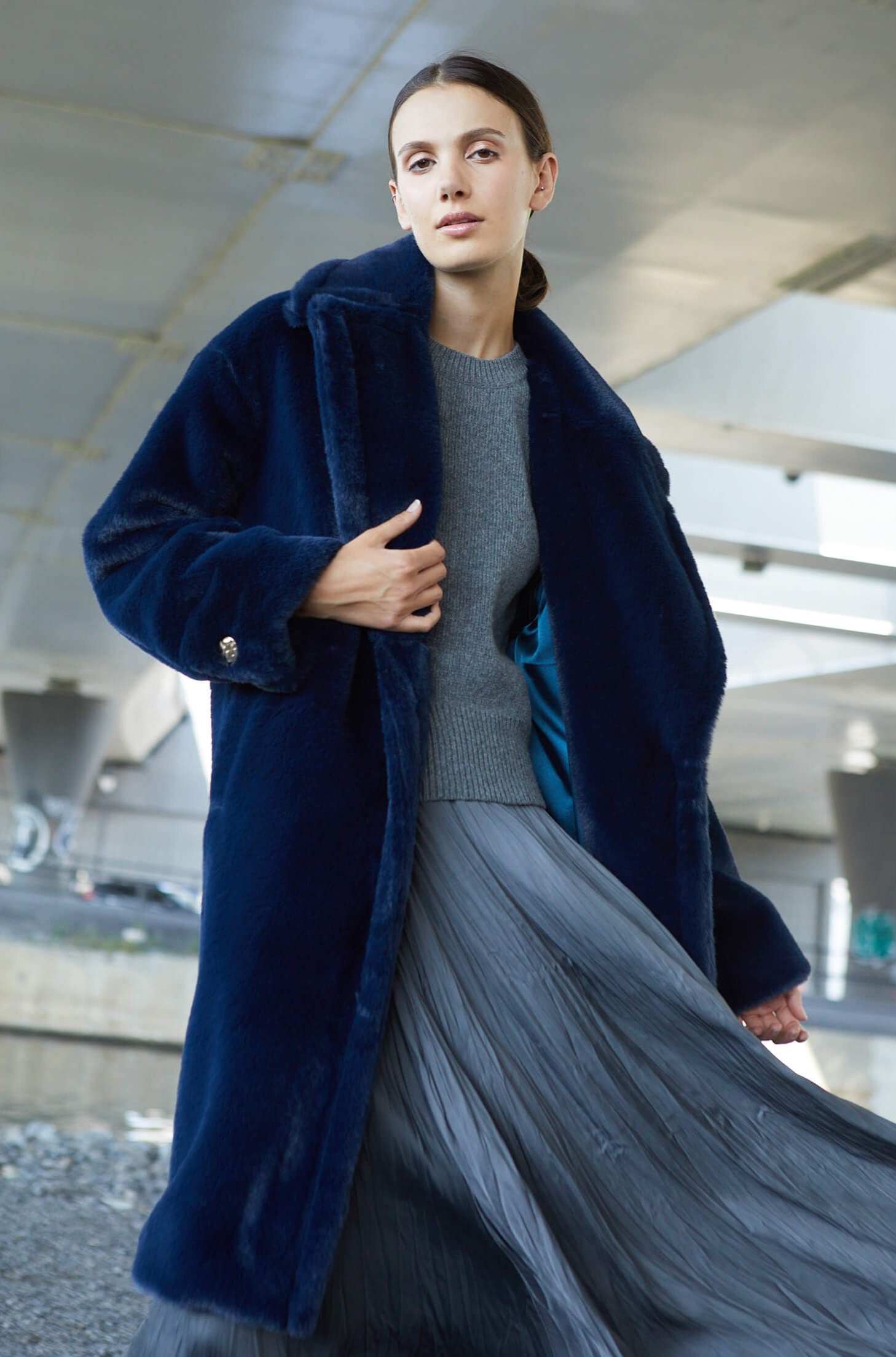 Navy hotsell fluffy coat