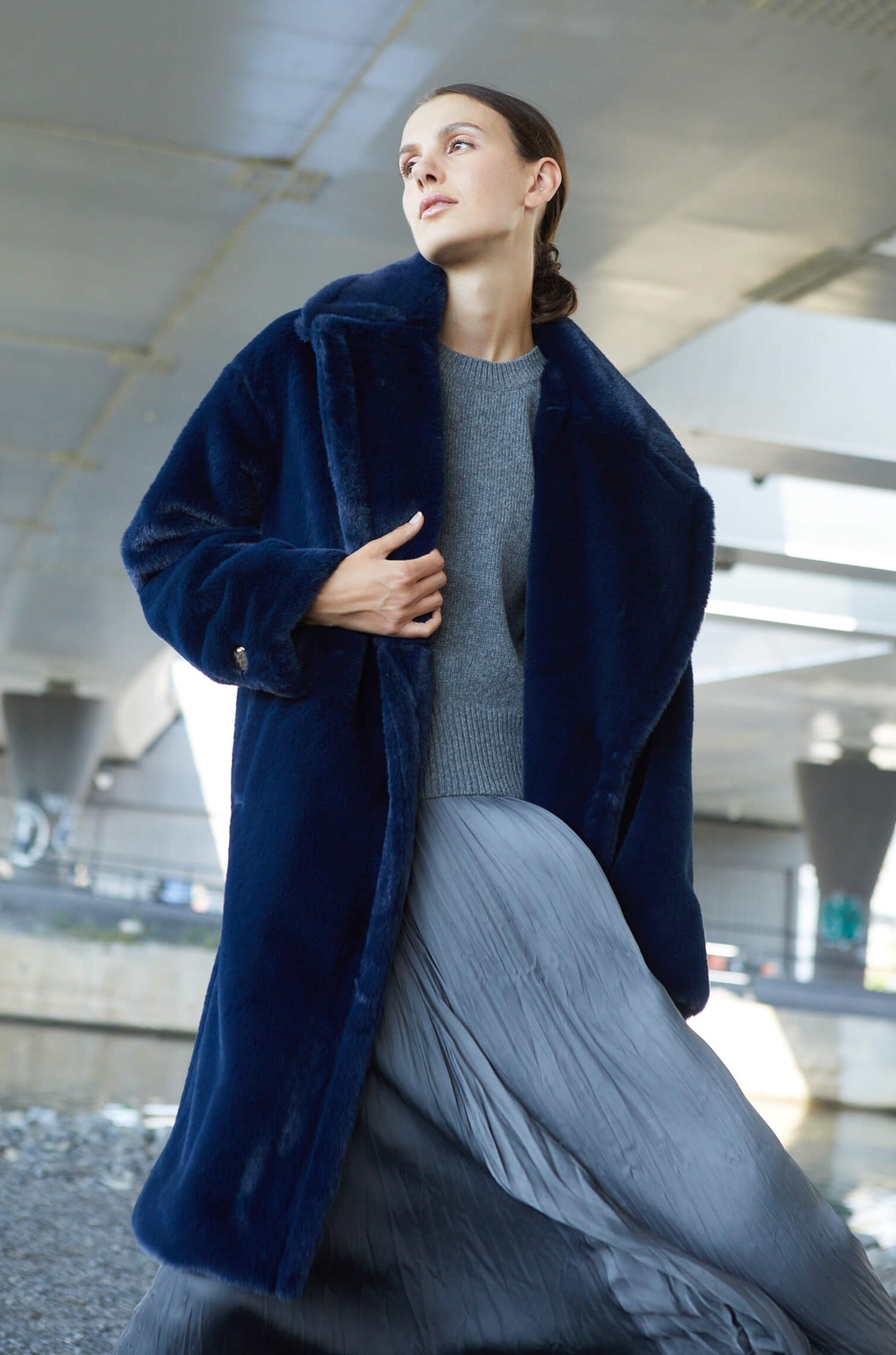 Dark blue faux outlet fur coat