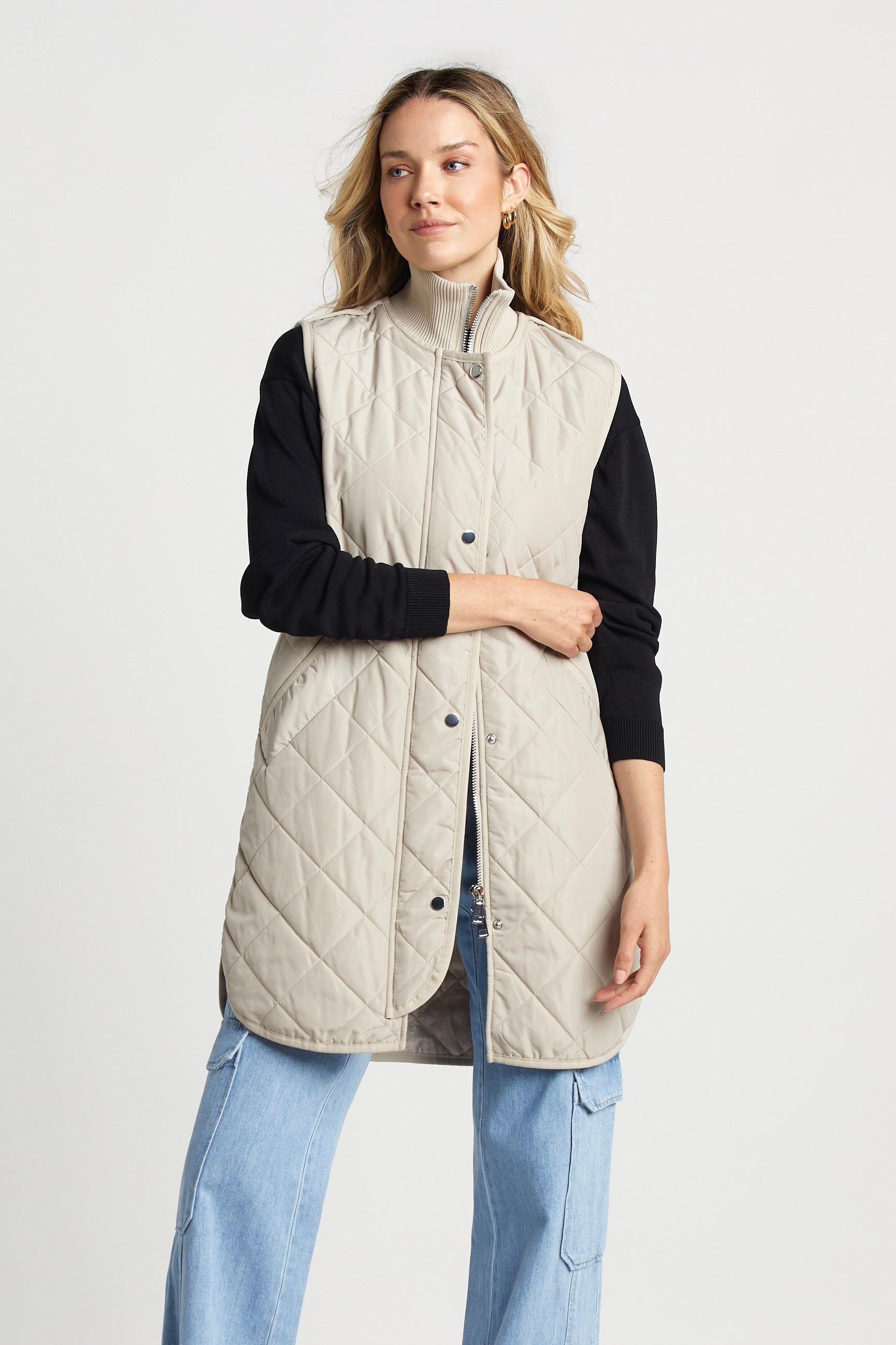 Destiny Sleeveless Quilted Vest w/ Side Zipper Detail