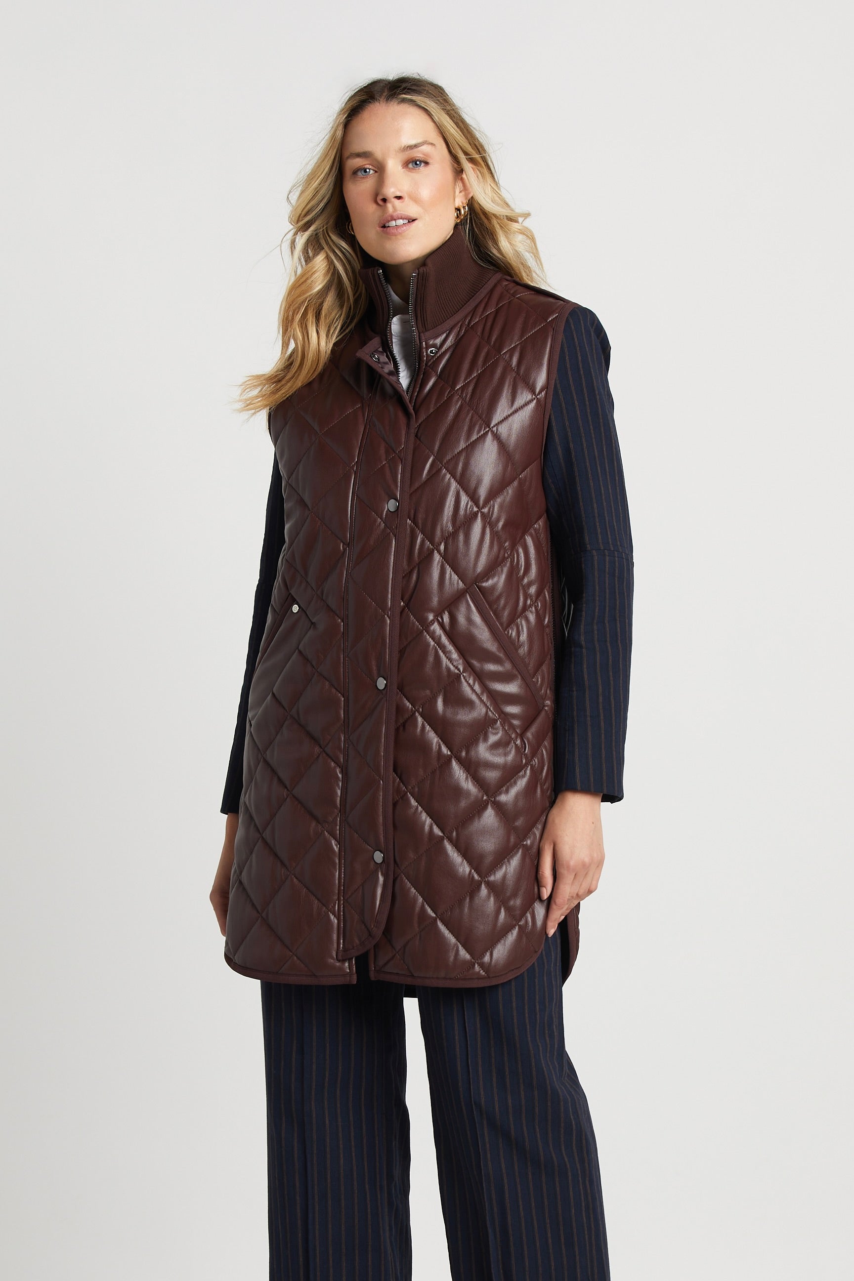 Destiny Vegan Leather Sleeveless Quilted Vest w/ Side Zipper Detail