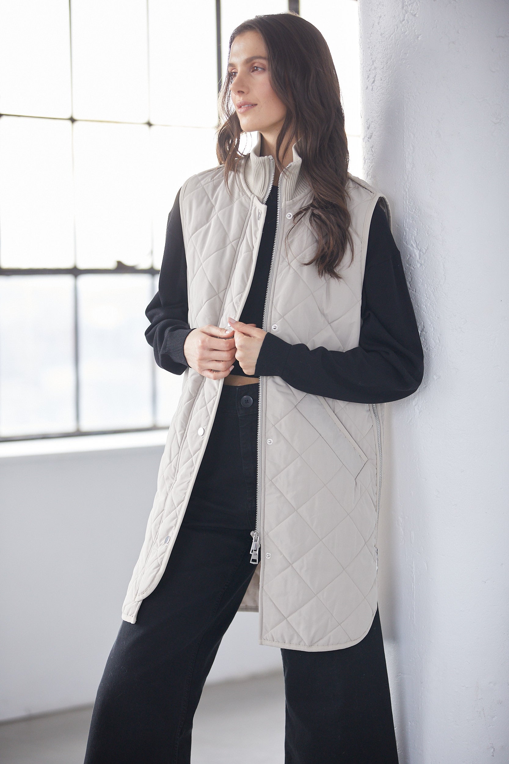 Destiny Sleeveless Quilted Vest w/ Side Zipper Detail