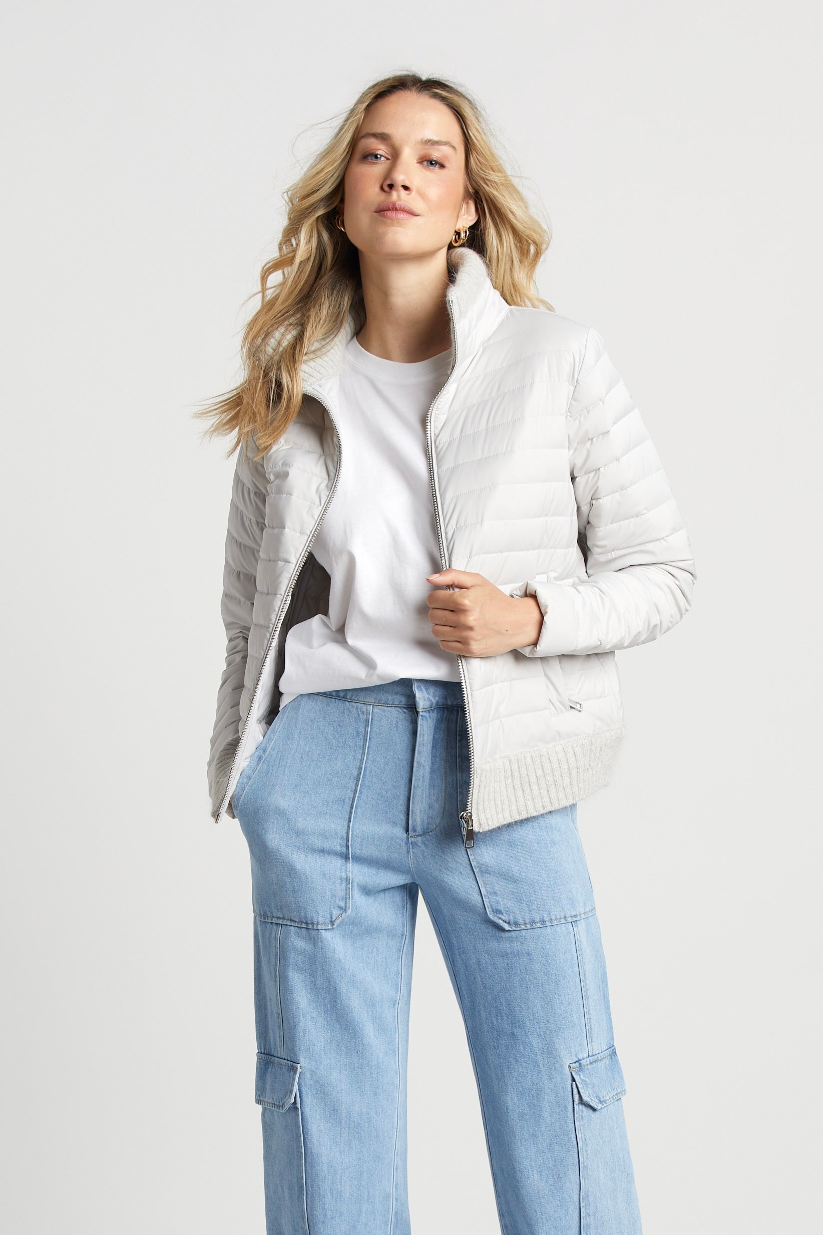 Lulu Light Weight Quilted Down Jacket w/ Knit Trim Details