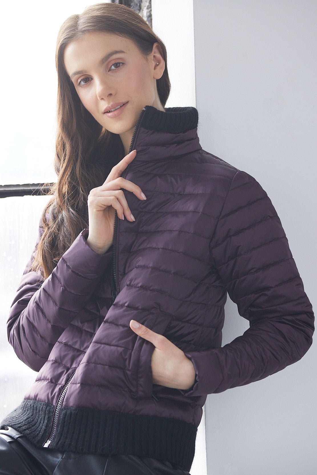 Lulu Light Weight Quilted Down Jacket w/ Knit Trim Details