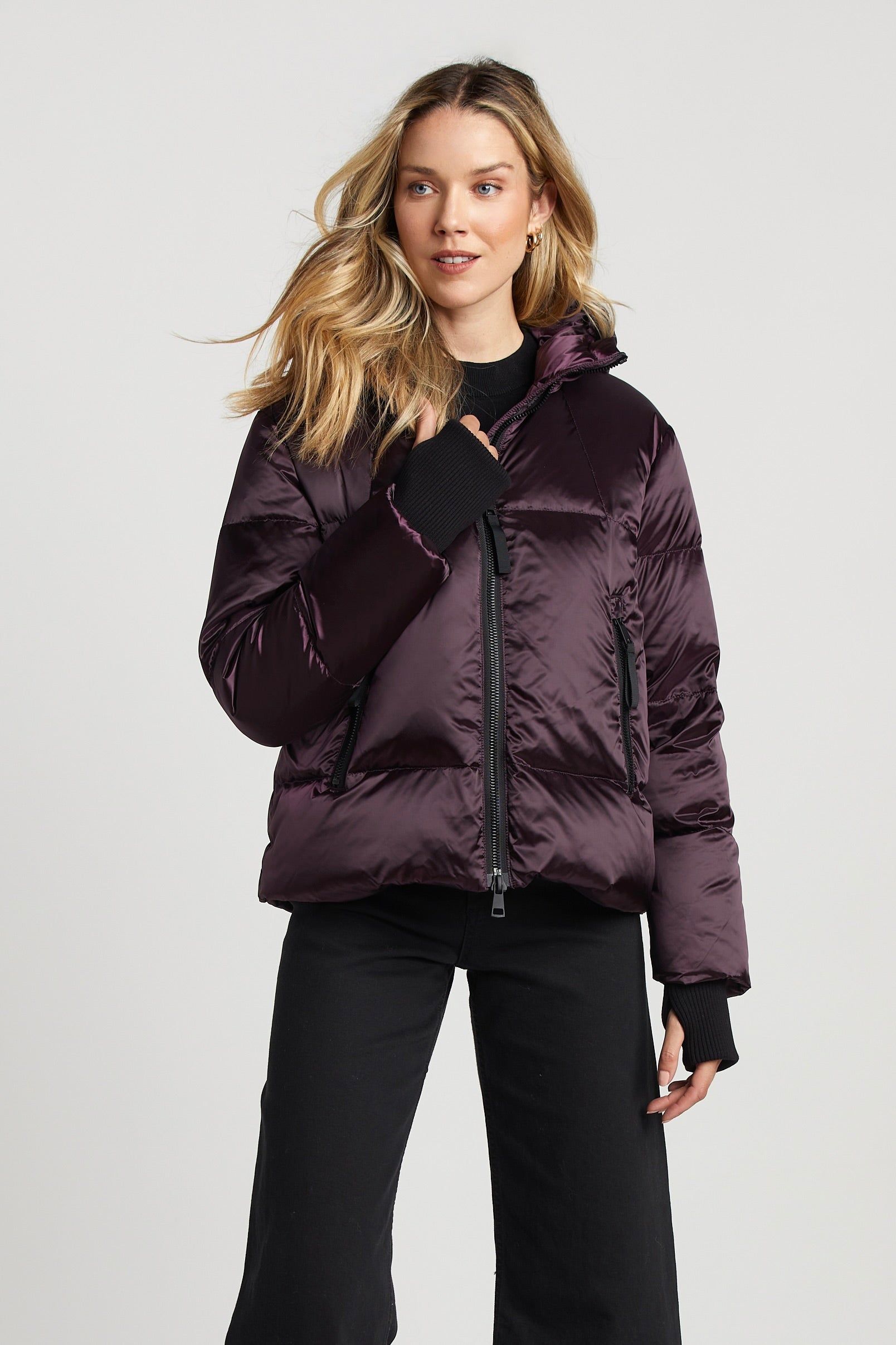 Pacific Short Hooded Down Jacket w/ Black Trim