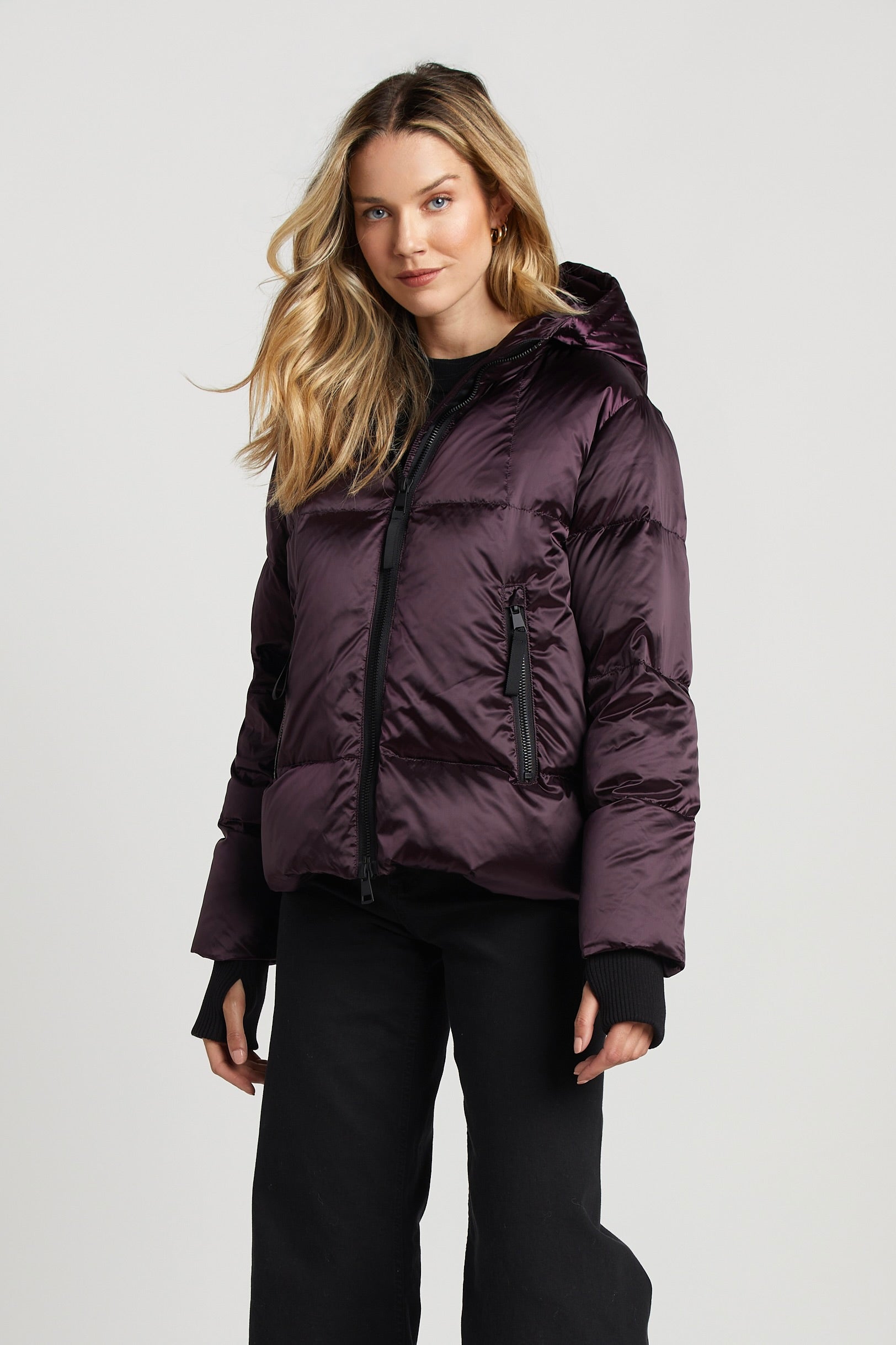 Pacific Short Hooded Down Jacket w/ Black Trim