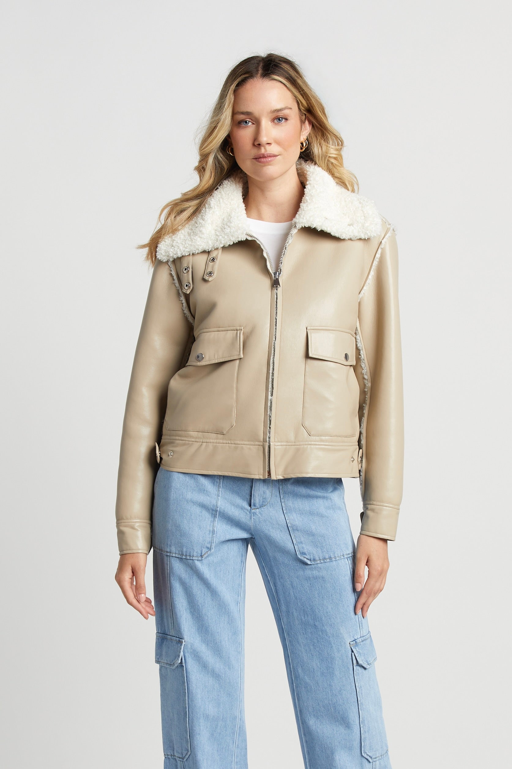 Manteau aviateur en cuir vegan doublé Parker