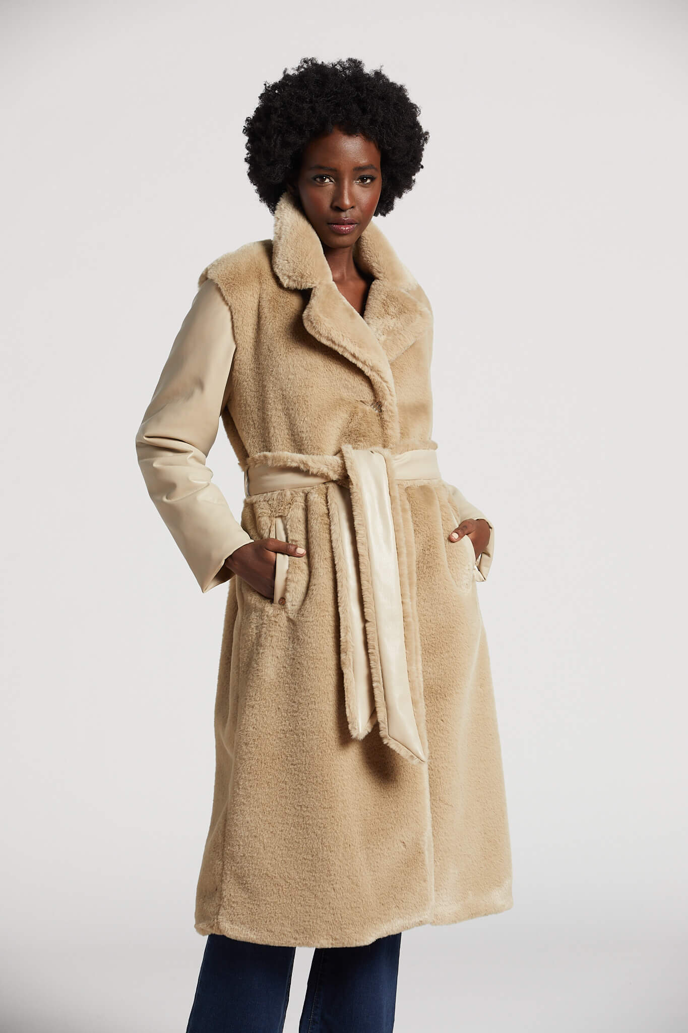 Trench coat with leather cheap sleeves