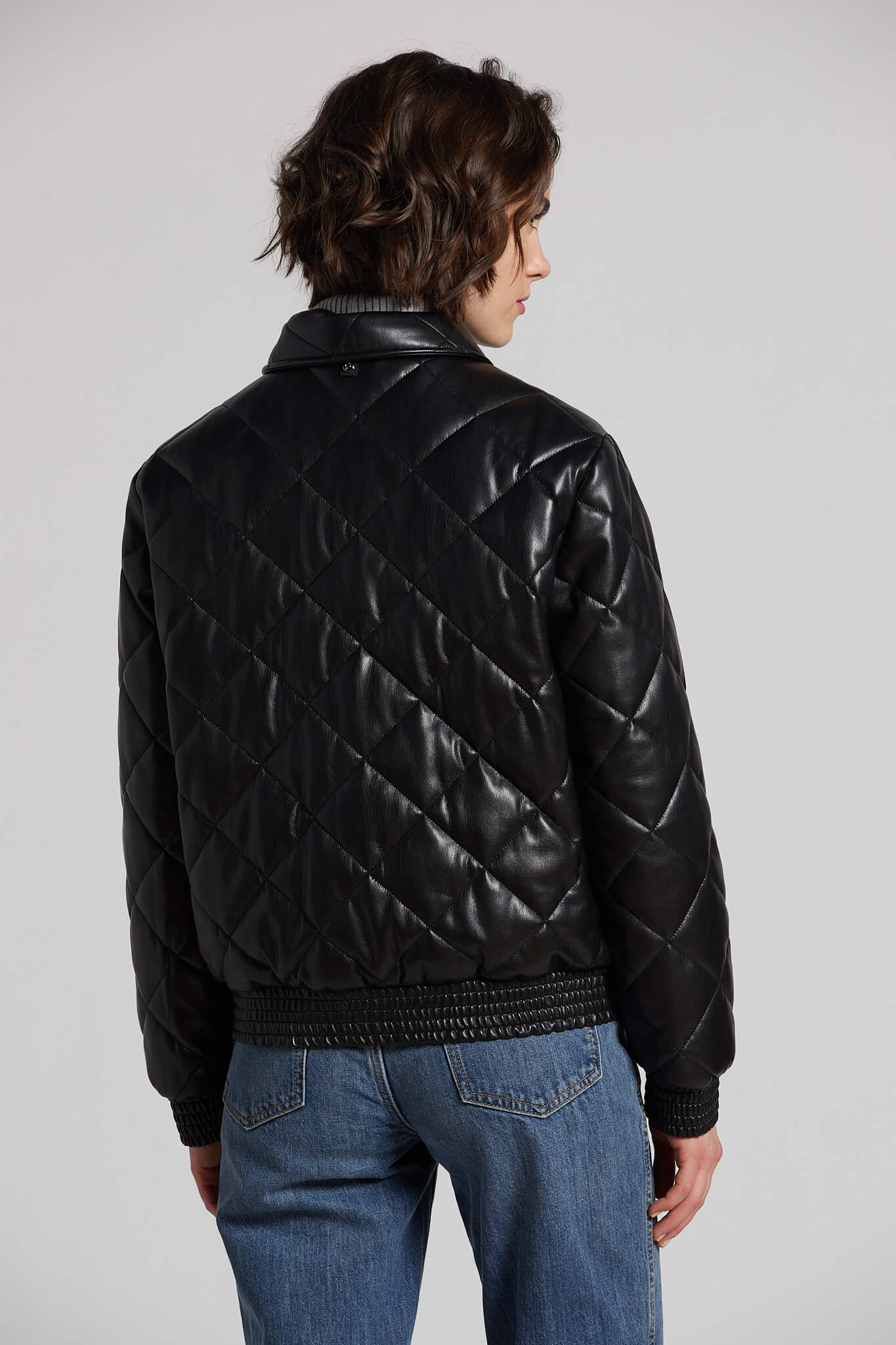 Leather quilted bomber on sale jacket