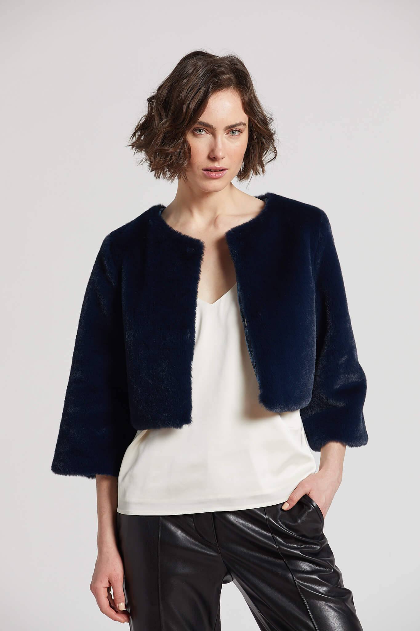 Navy fur sale bolero jacket